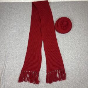 VTG Shetland Scarf And Hat 78"x7" Red 100% Wool 70's Made in Scotland